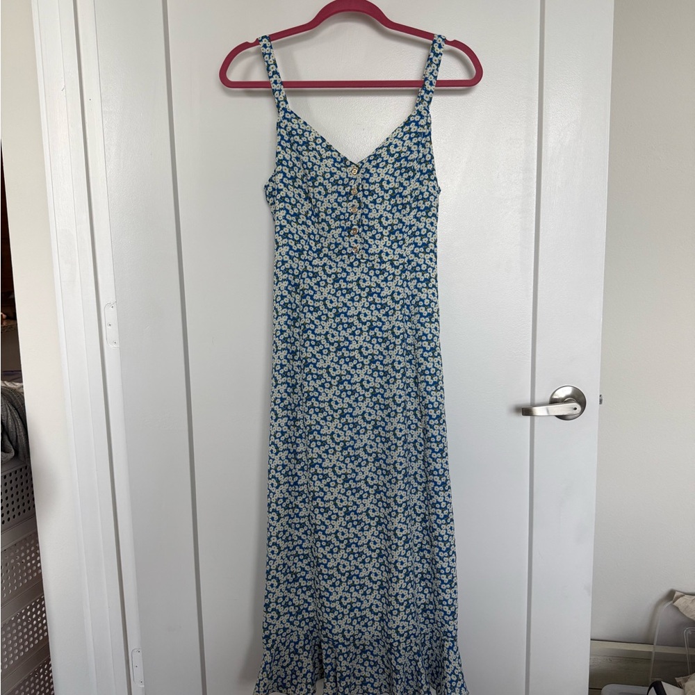 Lulu's Blue and White Floral Button-Front Maxi Dress
